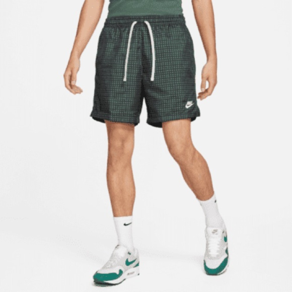 Nike Nsw Check Woven Flow Lined Shorts Galactic Jade Green